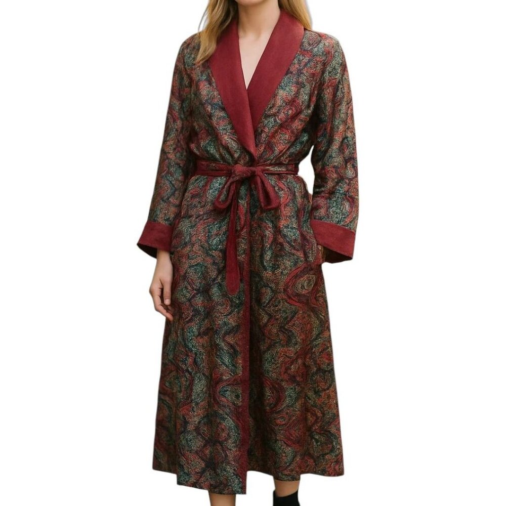 VICTORIA'S SECRET Vintage 90s Paisley Satin Terry Long Bath Robe sz M Womens Y2K